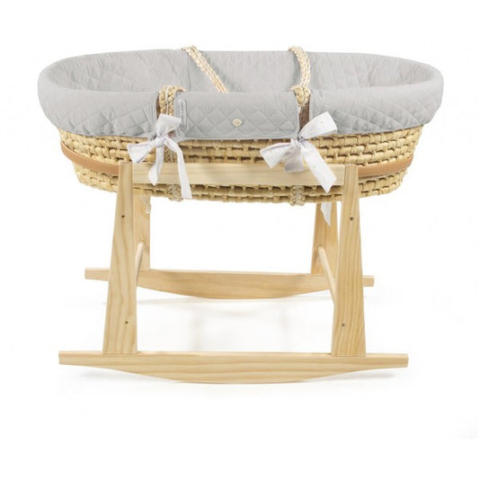 Pasito a Pasito Natural Wicker Baby Basket + Maria Grey Stand and Lining