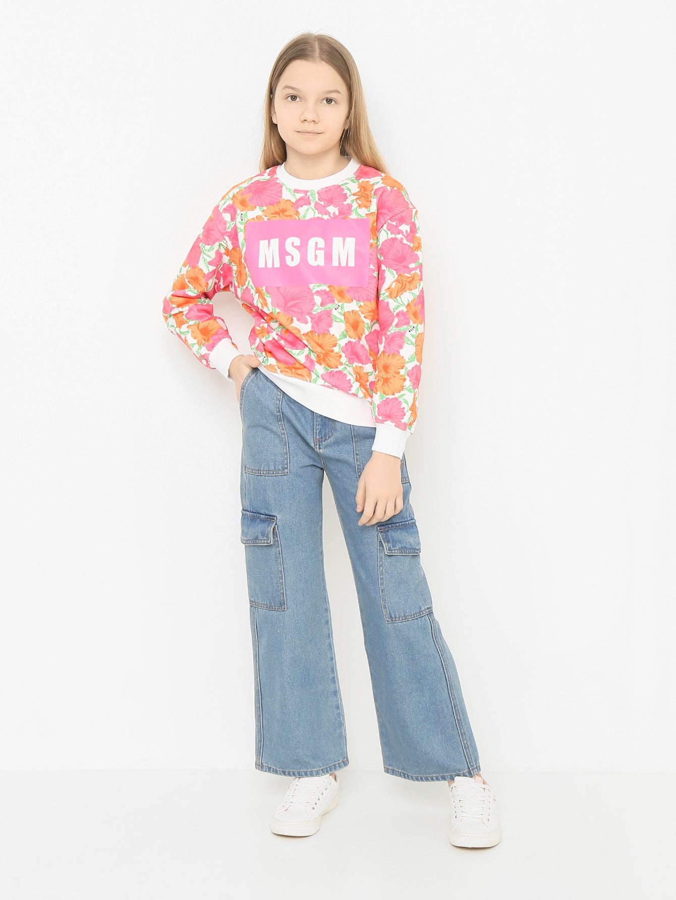 MOSCHINO Girls Wide Leg Blue Denim Jeans With Pockets