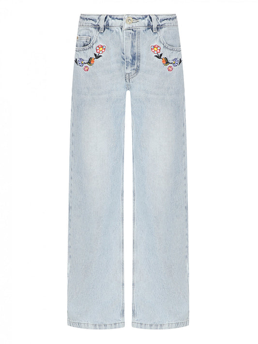 MOSCHINO Girls Cotton Jeans with Embroidery
