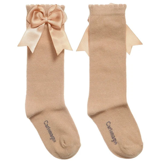 CARLOMAGNO UKG2 Beige Ribbon Bow Socks