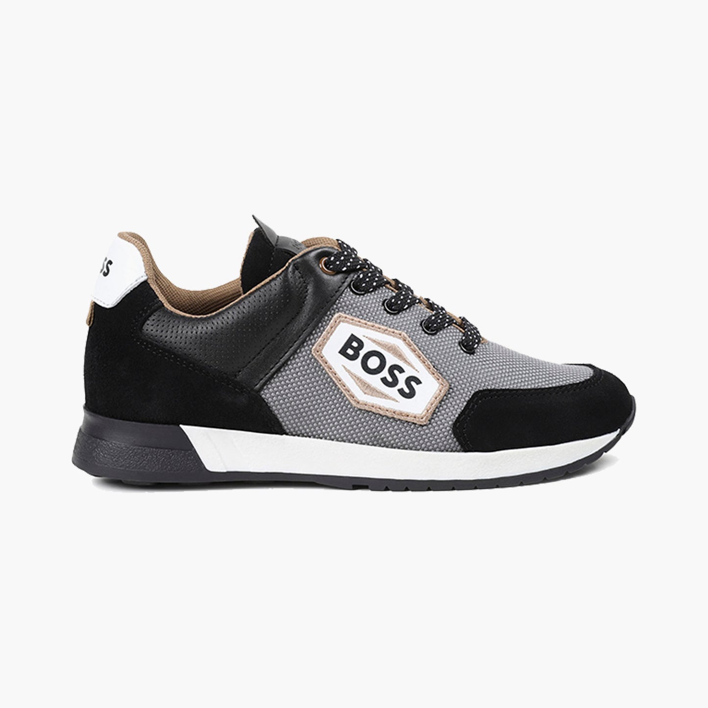 BOSS Boys Black & Grey Logo Trainers