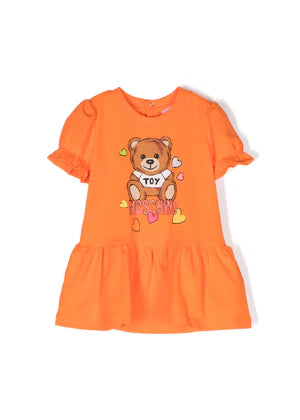 MOSCHINO Girls Orange Teddy Bear Print Dress