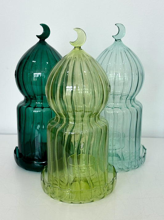 Moon Glass Lantern - Soft green