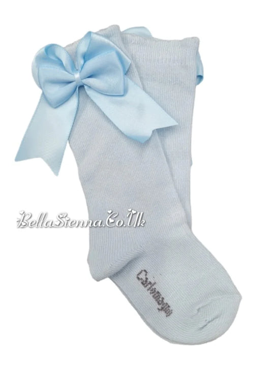 CARLOMAGNO Girls UKG2 Sky Blue Ribbon Bow Socks