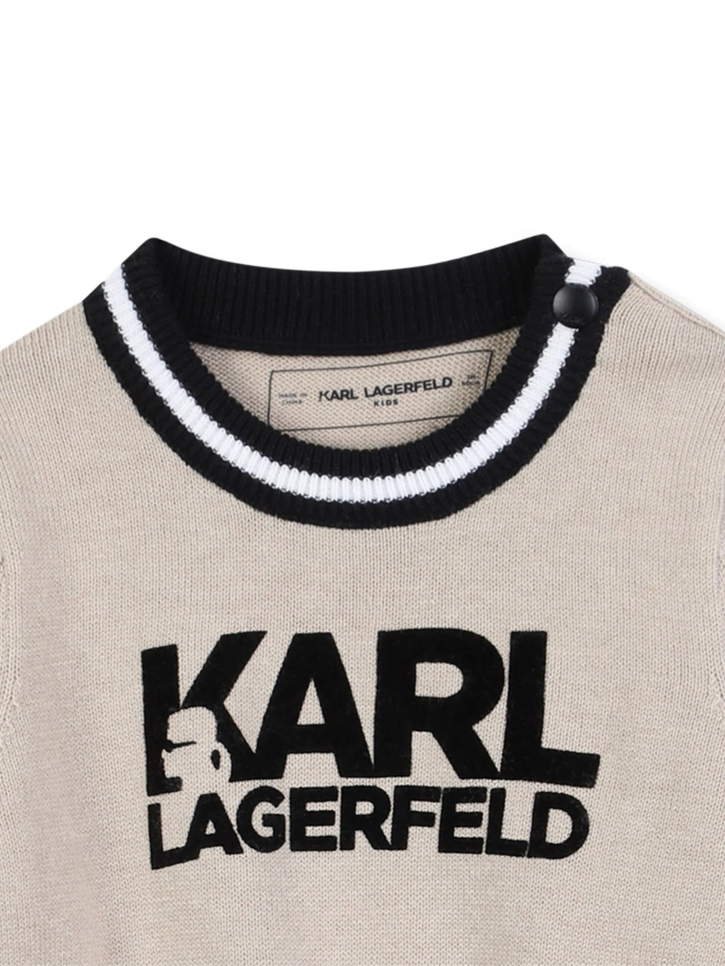 KARL LAGERFELD Z30973/211 Kids Beige Logo-Detail Long-Sleeve Romper