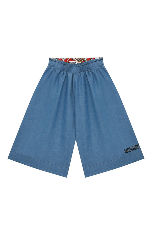 MOSCHINO Girls Blue Cropped trousers with Elastic Waistband and Print