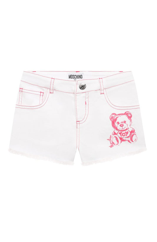 MOSCHINO Girls White/Pink Logo Denim Shorts