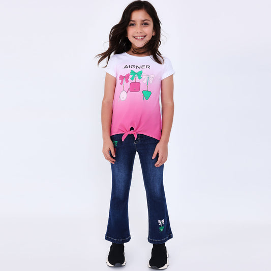 AIGNER Girls Blue Denim Logo Trousers