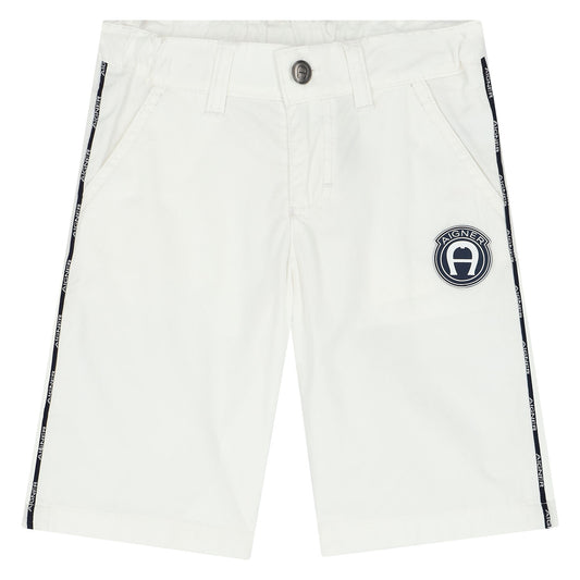 AIGNER Boys White Logo Chino Shorts