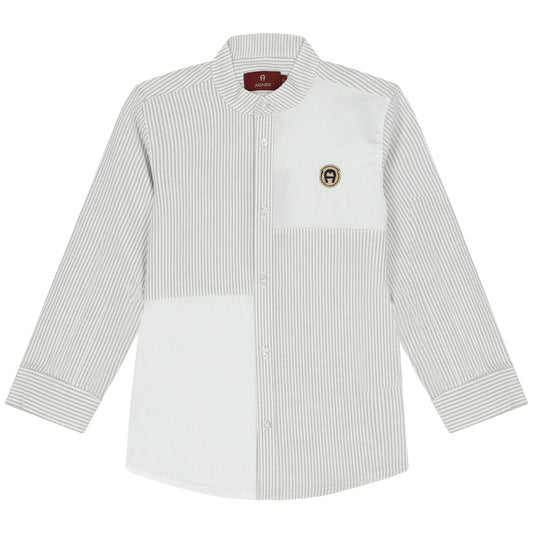 AIGNER Boys White & Grey Striped Logo Shirt