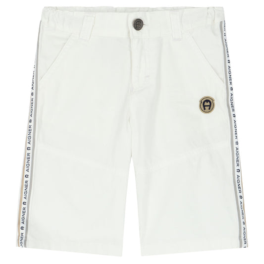 AIGNER Boys White Logo Shorts