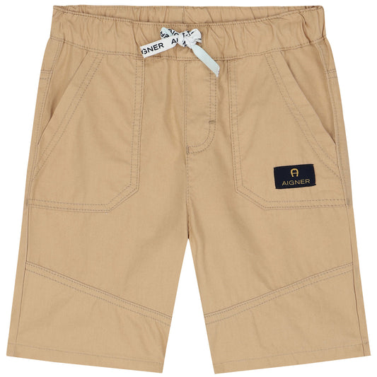AIGNER Boys Beige Logo Chino Shorts