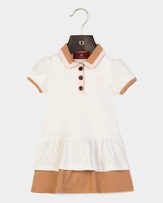 AIGNER Younger Girls Ivory & Brown Logo Dress