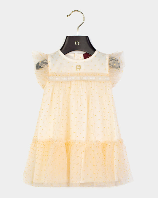AIGNER Younger Girls Gold Logo Tulle Dress