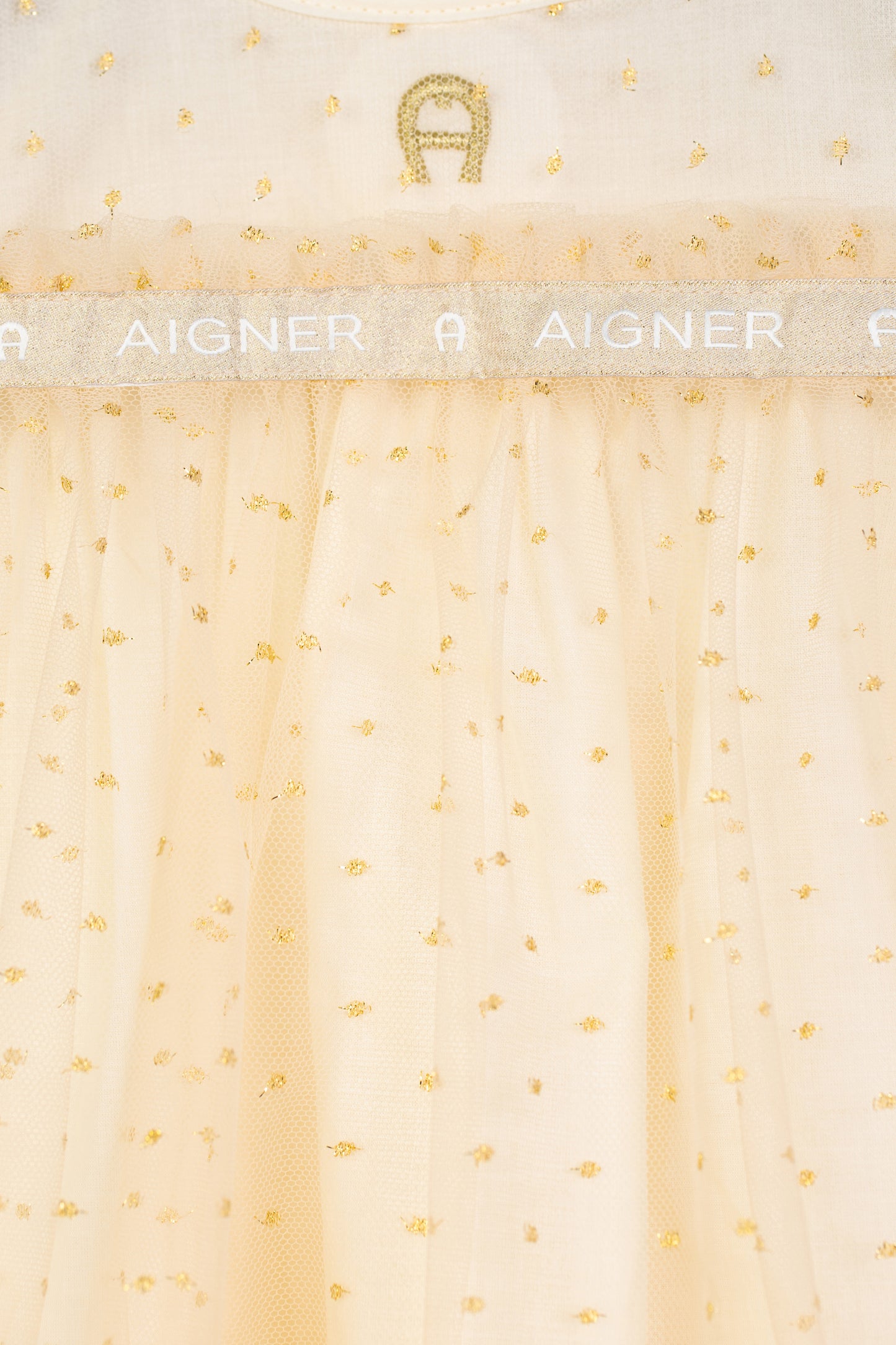 AIGNER Younger Girls Gold Logo Tulle Dress