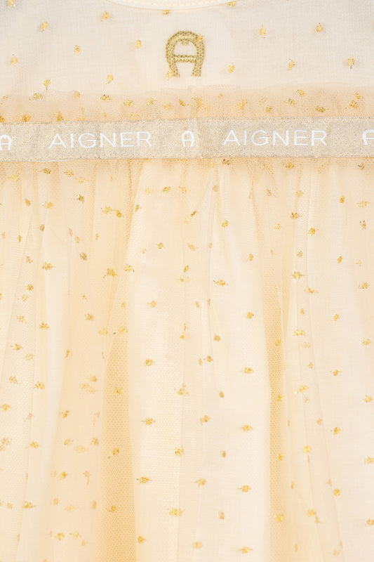 AIGNER Younger Girls Gold Logo Tulle Dress