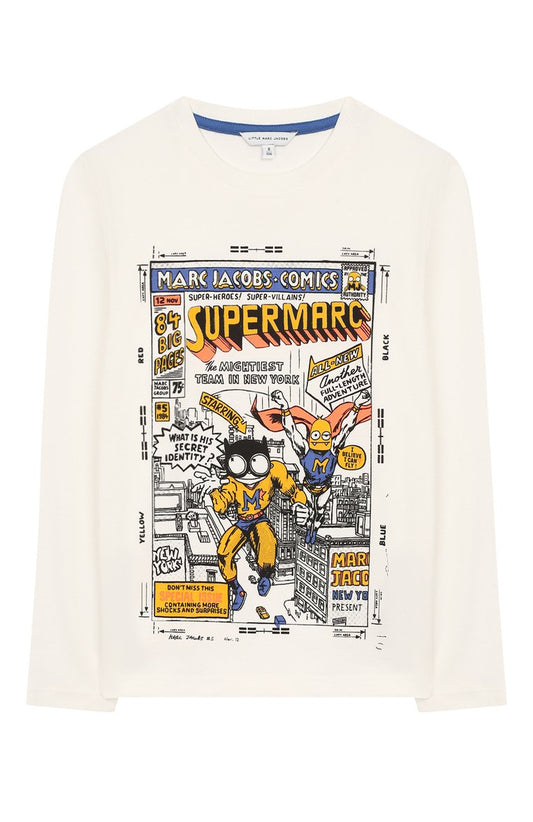 MARC JACOBS Boys White Logo Cotton Long Sleeve T-Shirt