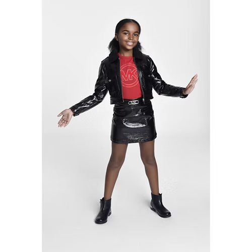 MICHAEL KORS Girls Red Cropped-Top Short Sleeved Logo T-Shirt