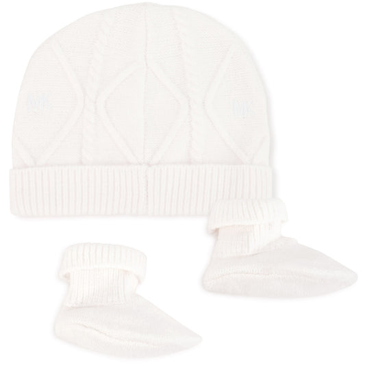 MICHAEL KORS Unisex Pull on Hat + Slippers Ivory Set