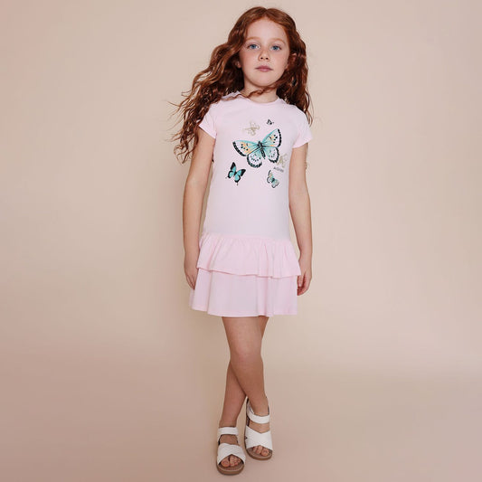 AIGNER Girls Pink Butterflies Logo Dress