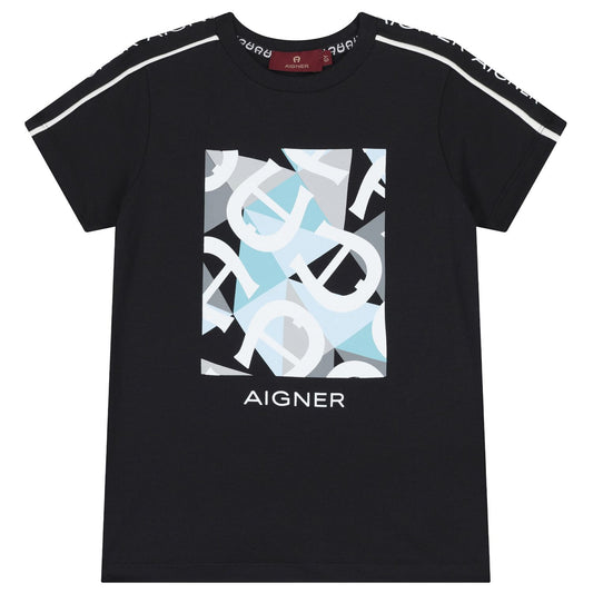 AIGNER Boys Black Logo T-Shirt