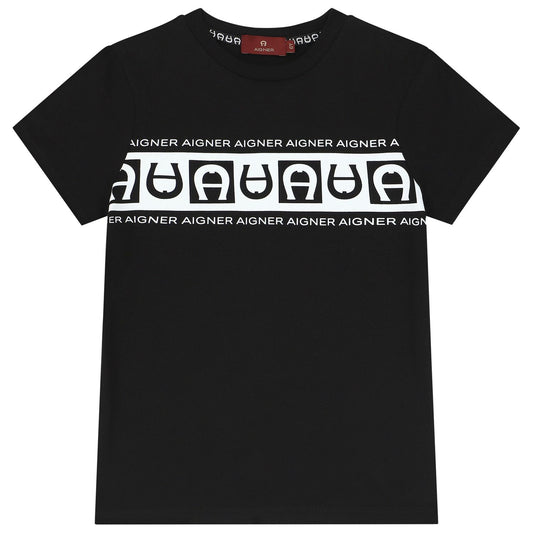 AIGNER Boys Black Logo T-Shirt