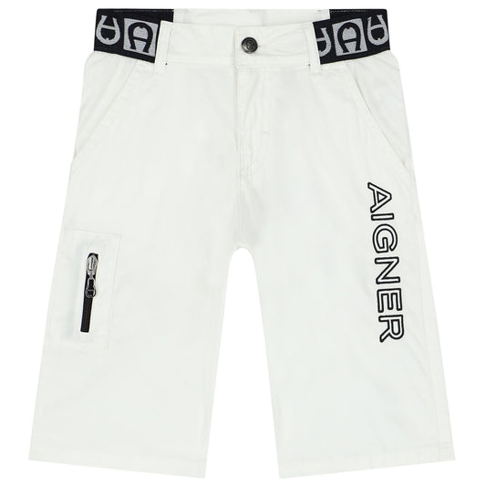 AIGNER Boys White Logo Shorts