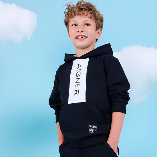 AIGNER Boys Black Logo Hooded Top