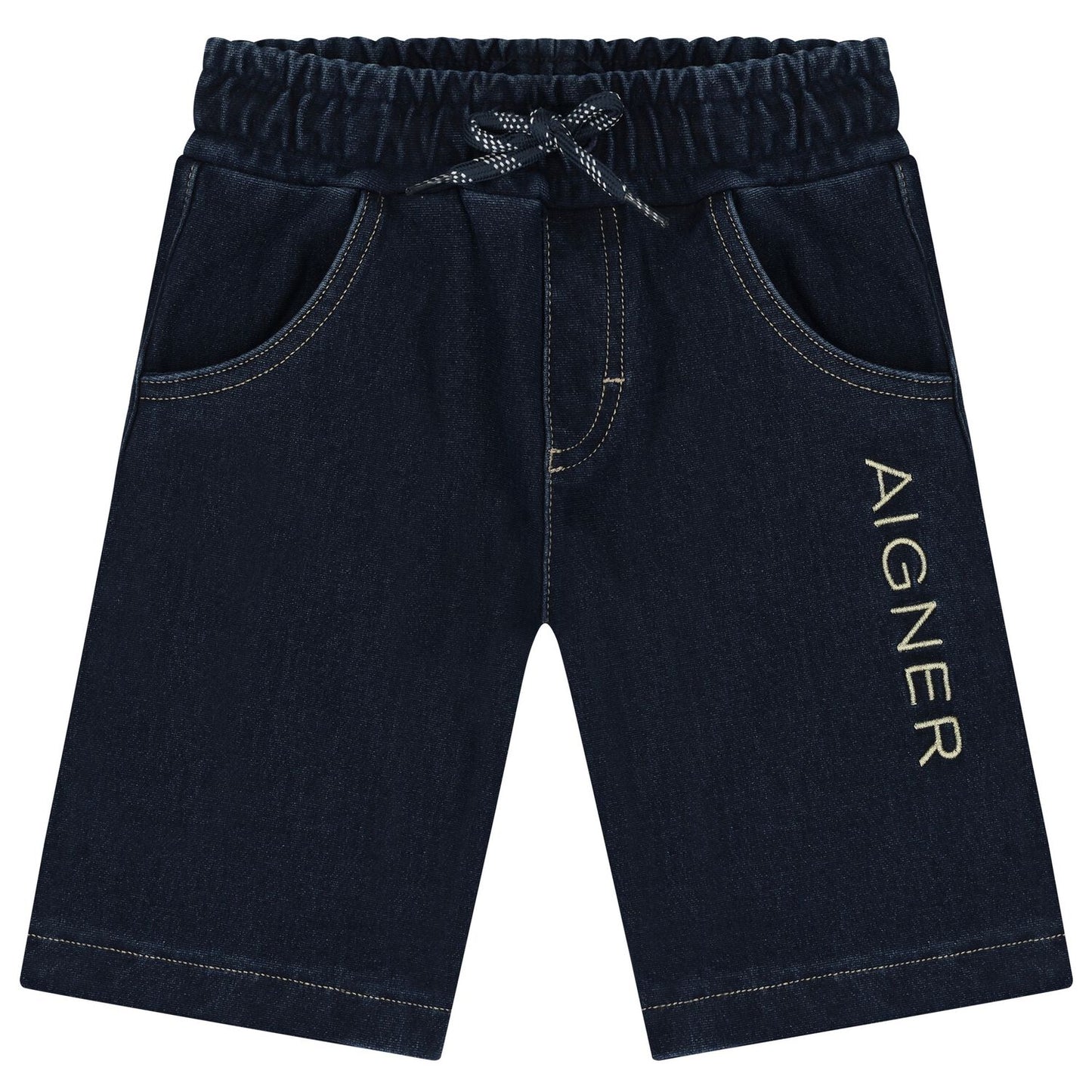 AIGNER Younger Boys Navy Blue Logo Denim Shorts