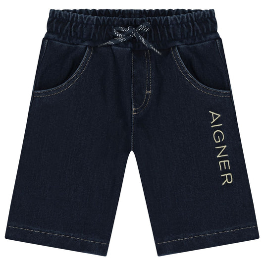 AIGNER Younger Boys Navy Blue Logo Denim Shorts