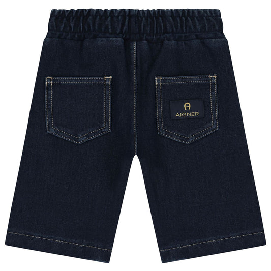 AIGNER Younger Boys Navy Blue Logo Denim Shorts