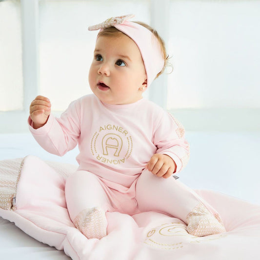 AIGNER Baby Girls Pink Bow Logo Headband