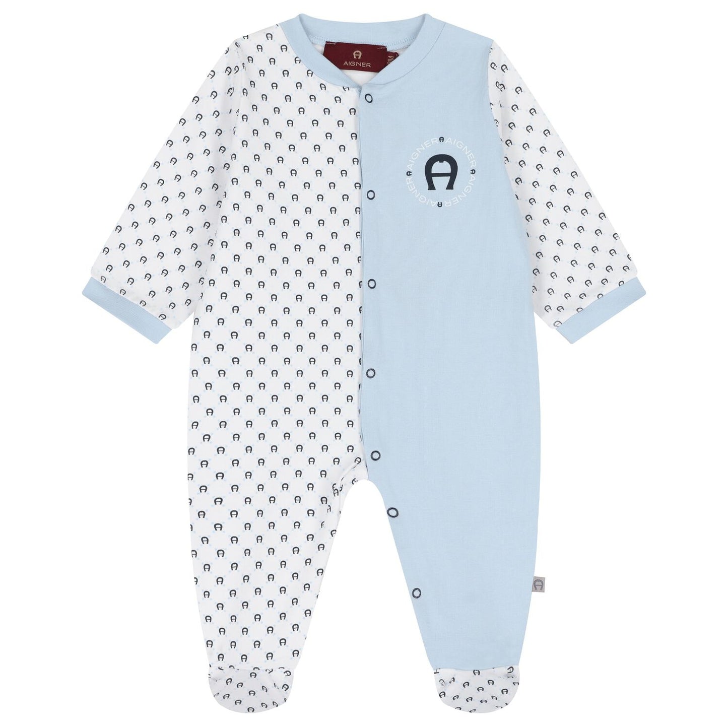 AIGNER Baby Boys White & Baby Blue Logo Babygrow
