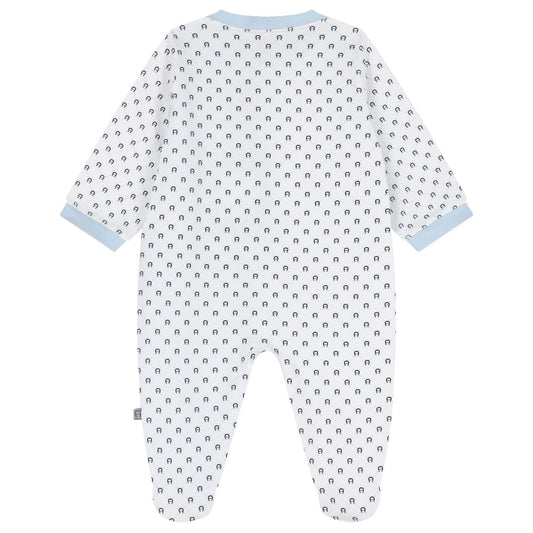 AIGNER Baby Boys White & Baby Blue Logo Babygrow