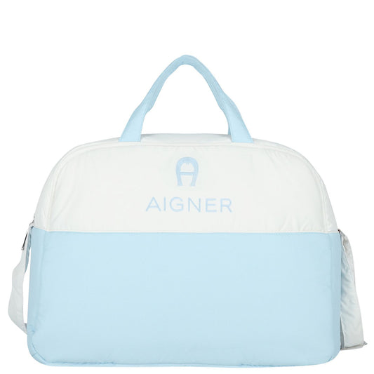 AIGNER Baby Boys White & Baby Blue Logo Changing Bag with Mat