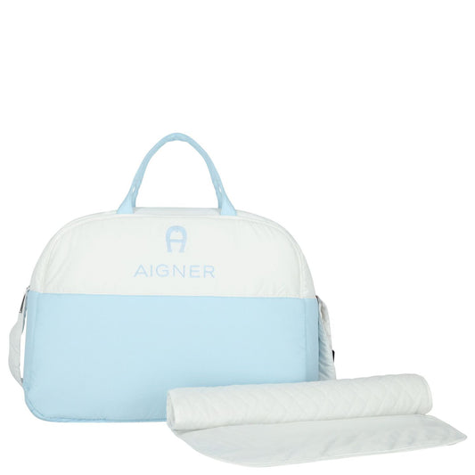 AIGNER Baby Boys White & Baby Blue Logo Changing Bag with Mat