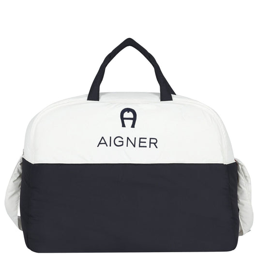 AIGNER Baby Boys White & Navy Blue Logo Changing Bag with Mat
