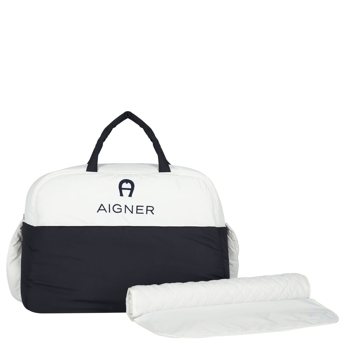 AIGNER Baby Boys White & Navy Blue Logo Changing Bag with Mat