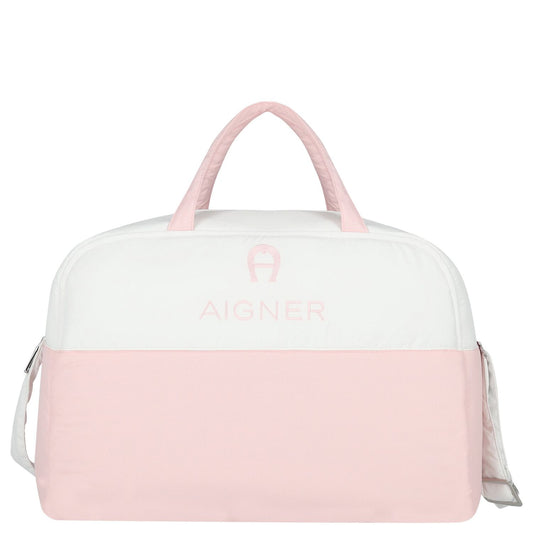 AIGNER Baby Girls White & Pink Logo Changing Bag with Mat