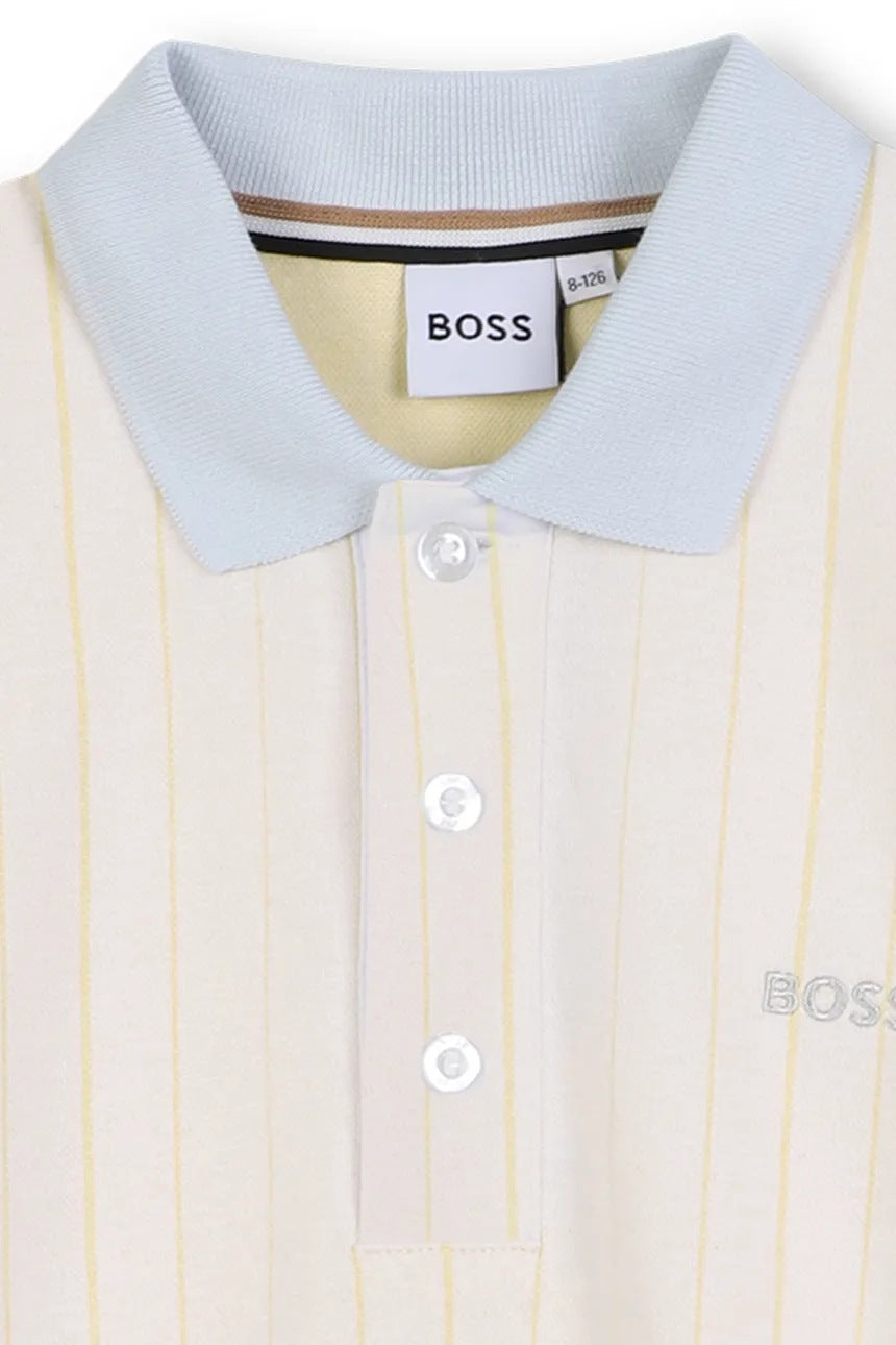 BOSS J52336/10P Boys Ivory Patterned Logo Polo Shirt
