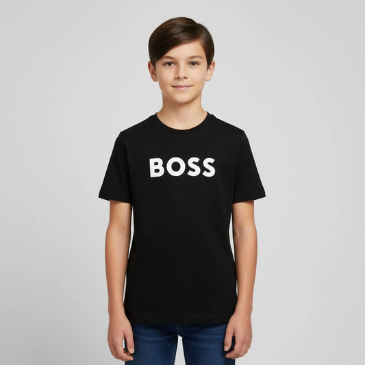 BOSS J25P24/09B Boys Black Logo T-Shirt