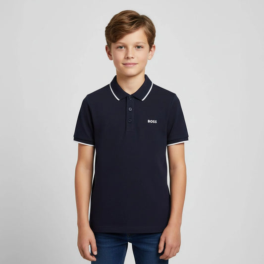 BOSS J25P26/849 Boys Navy Blue Logo Polo Shirt