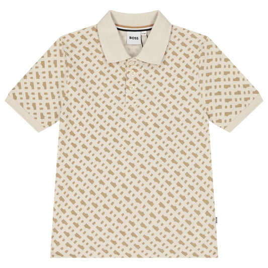 BOSS Boys Beige Logo Polo Shirt