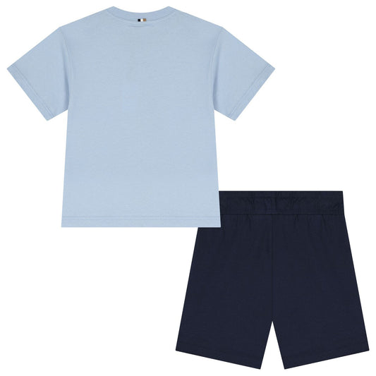 BOSS Boys Baby Blue & Navy Blue Logo Shorts Set