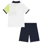 BOSS Boys White & Navy Blue Logo Shorts Set
