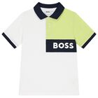 BOSS Boys White & Navy Blue Logo Shorts Set