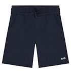 BOSS Boys White & Navy Blue Logo Shorts Set
