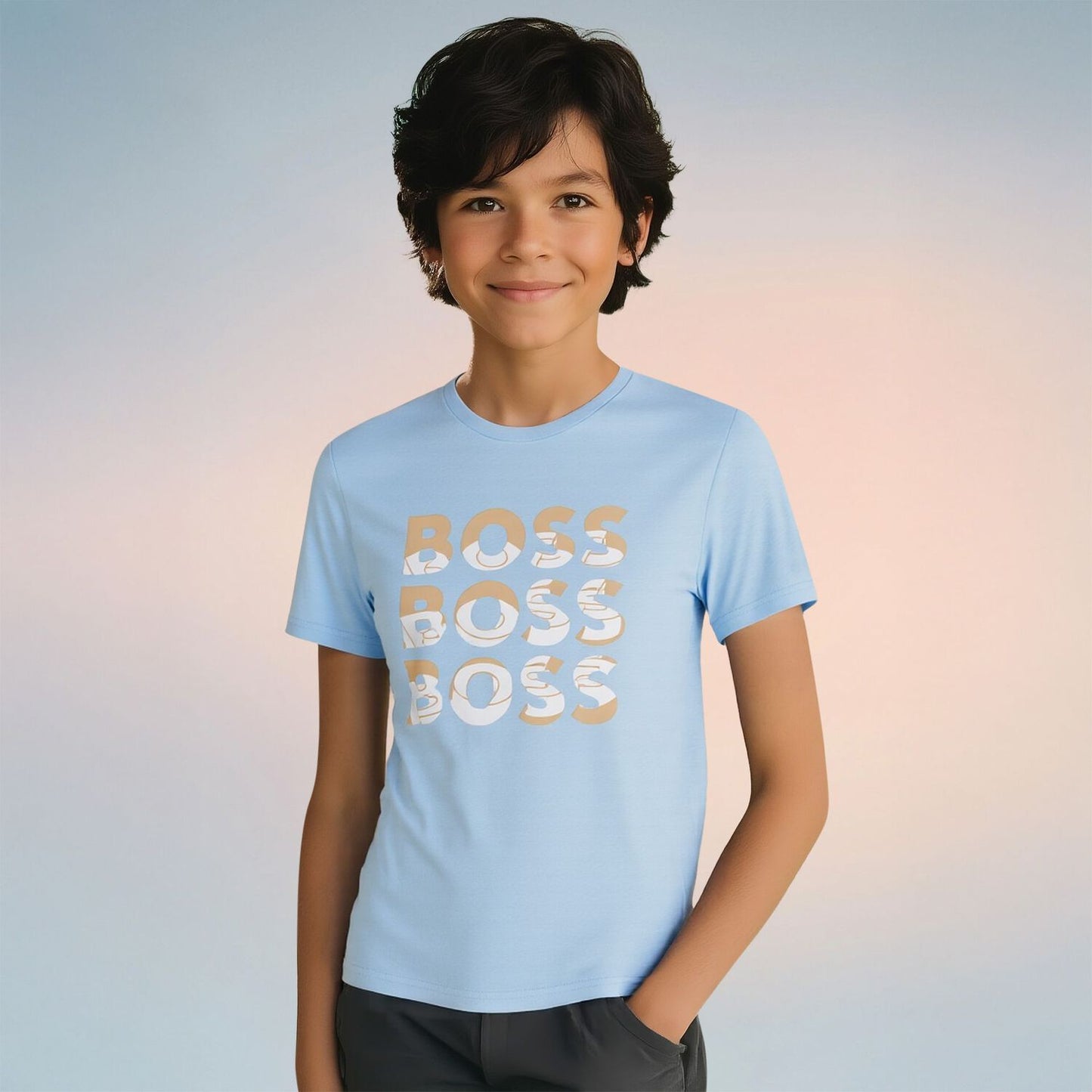 BOSS Younger Boys Blue Logo T-Shirt