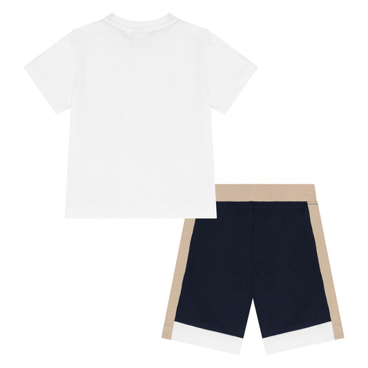 BOSS Younger Boys White & Navy Blue Shorts Set