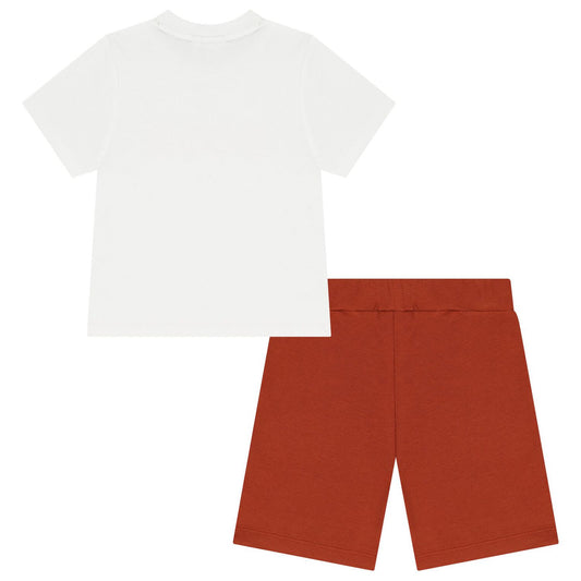 BOSS Younger Boys White & Rust Orange Shorts Set